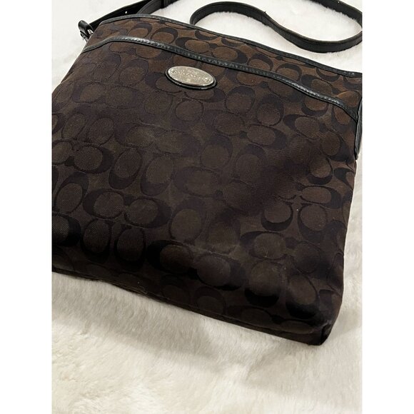 Coach Signature Crossbody Shoulder Bag Dark Brown/Black - Picture 12 of 13